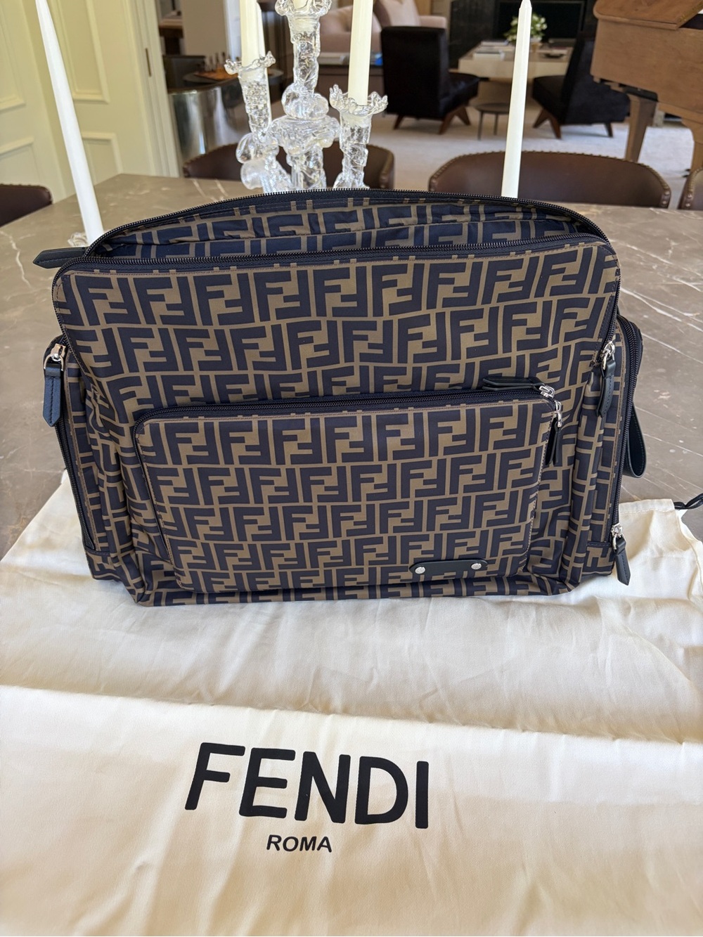 Fendi Beige and Black FF Logo Baby Bag
